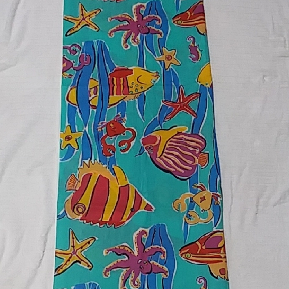 Vintage Mary Quant Colorful Ocean-Themed Scarf Sarong
